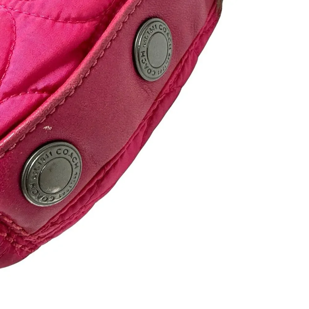 Vintage Y2K Coach Signature Pink Nylon Quilted Rabbit Fur Trim Hobo Shoulder Bag